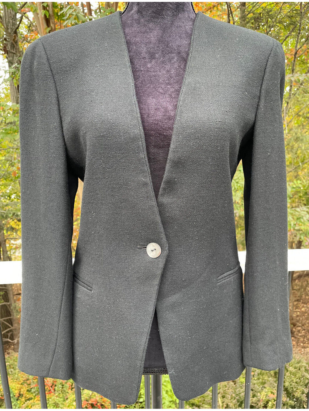 Barneys New York Womens Blazer Front Button Black Size 4